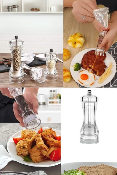 Mithra Life 2’li Küçük Boy 14 cm Akrilik Şeffaf Tuz Karabiber Öğütücü MIT1256 - Resim 5