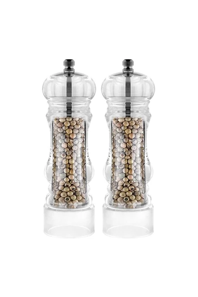 Mithra Life 2 li Büyük Boy 20 cm Akrilik Şeffaf Tuz Karabiber Şef Değirmeni Öğütücü MIT1257 ürün görseli