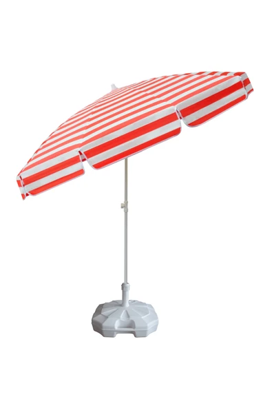 Kırmızı Beyaz 200/8 Çizgili Plaj Ve Güneş Şemsiyesi 20 Litre Bidonlu Taşıma Çantası Hediyeli - Resim 2
