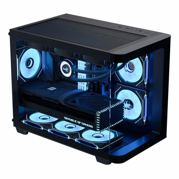 Aerocool P300C USB 3.2 ARGB mATX Mini Tower Siyah Kasa - Resim 2