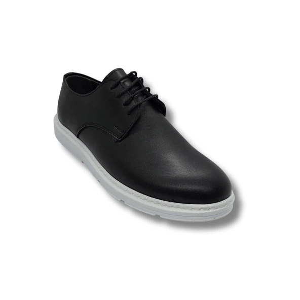 Erkek Deri Klasik Ayakkabı Kundura Ortapedik Taban Erkek Ayakkabı Siyah Beyaz Taban - Resim 2