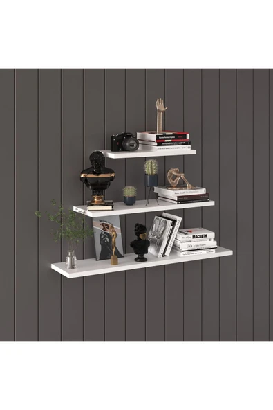 Modern Organizer Düzenleyici Dekoratif Kitaplık Banyo Mutfak 3'lü Duvarrafı  Beyaz 1 ürün görseli