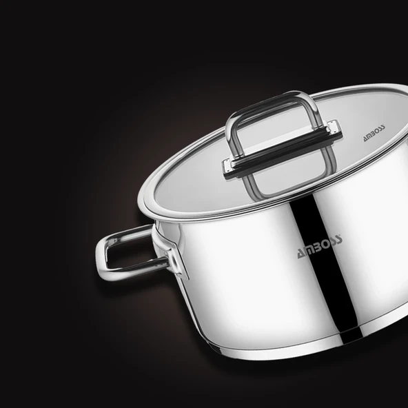 Amboss Nova Paslanmaz Çelik Cam Kapaklı Derin Tencere 20X10 cm - Resim 3