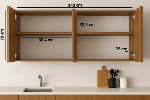 140LIK ATLAS ÇAM ÜST MODÜL, MUTFAK DOLABI, ÇOK AMAÇLI DOLAP, KİLER DOLABI - 3