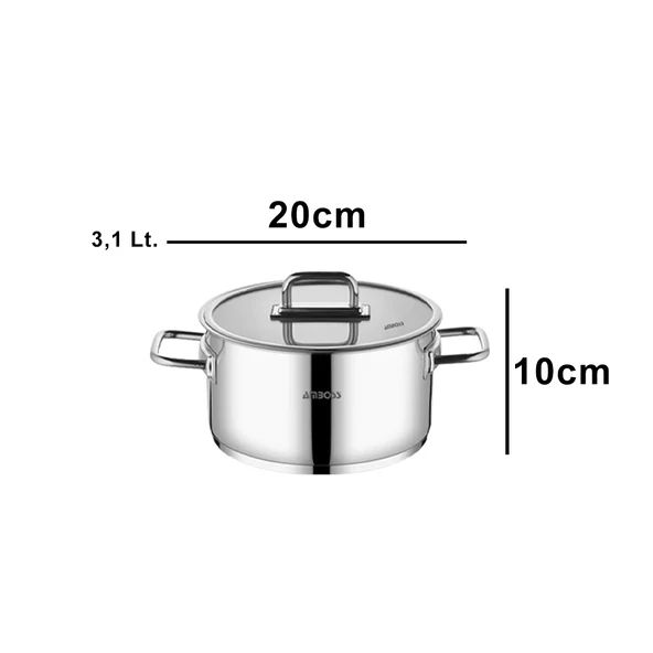 Amboss Nova Paslanmaz Çelik Cam Kapaklı Derin Tencere 20X10 cm - Resim 4