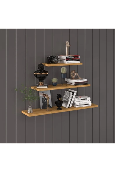 Modern Organizer Düzenleyici Dekoratif Kitaplık Banyo Mutfak 3'lü Duvarrafı  Petra ürün görseli