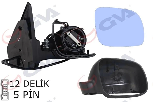 DIŞ DİKİZ AYNASI SAĞ GOLF-BORA 98> ELEKTRİKLİ ISITMALI SİYAH ASTARLI MAVİ CAM KÜÇÜK TİP 5 FİŞ VM-188R  1J1857508D01C ürün görseli