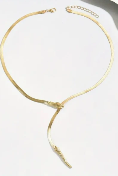 1 Adet LXALRY Kadın Y-Şekilli Hip-Hop Kolye – Ayarlanabilir Yılan Zincirli, Siyah & Altın Minimalist Tasarım, Moda Aksesuarı - 2