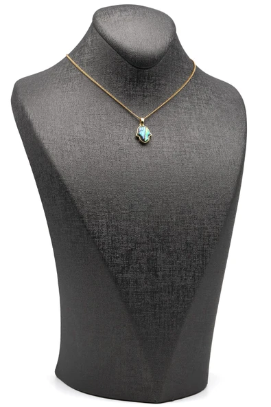 Abalon Sedef Doğal Taş Gold Renk Kolye - KLY-1637 - Resim 2