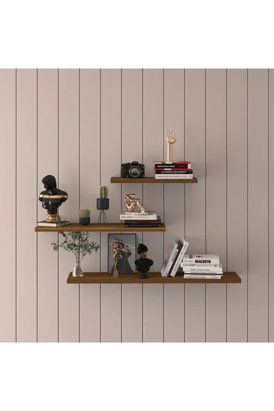 Modern Organizer Düzenleyici Dekoratif Kitaplık Banyo Mutfak 3'lü Duvarrafı  Ceviz ürün görseli