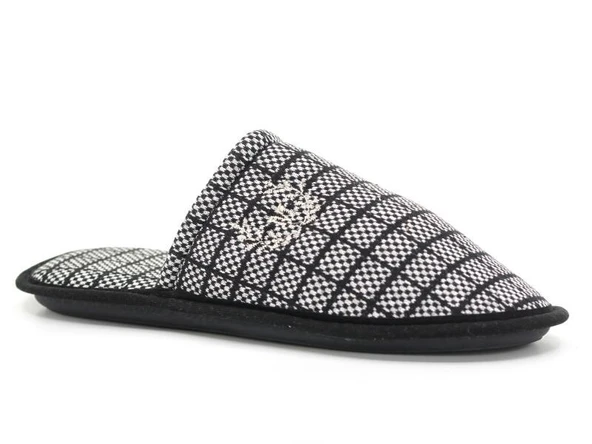 Rahat Taban Kumaş Nakışlı Çanak Erkek Ev içi Terlik Ekose Gri Tarzauris