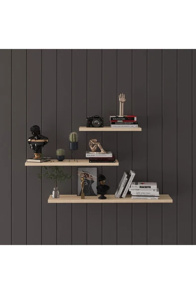 Modern Organizer Düzenleyici Dekoratif Kitaplık Banyo Mutfak 3'lü Duvarrafı  Meşe 1 ürün görseli