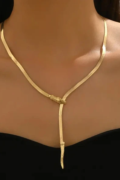 1 Adet LXALRY Kadın Y-Şekilli Hip-Hop Kolye – Ayarlanabilir Yılan Zincirli, Siyah & Altın Minimalist Tasarım, Moda Aksesuarı