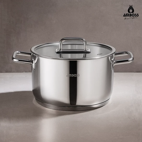 Amboss Nova Paslanmaz Çelik Cam Kapaklı Derin Tencere 20X10 cm - Resim 2