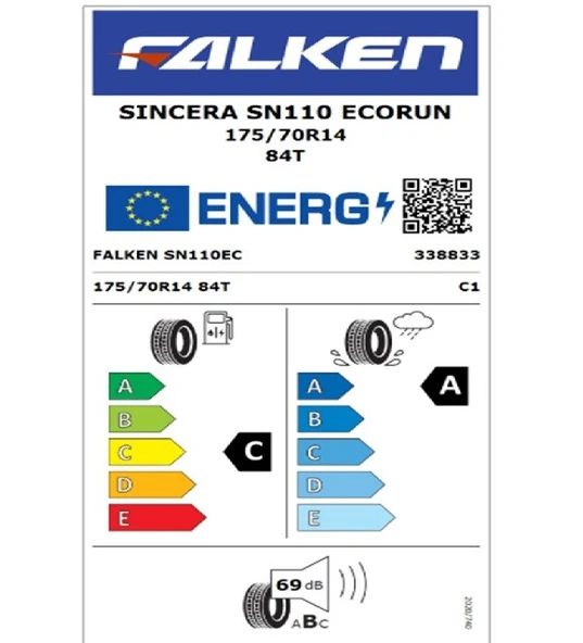 Falken 175/70 R14 TL 84T SINCERA SN110 ECORUN Oto Yaz Lastiği (Üretim Tarihi:2025) - Resim 2