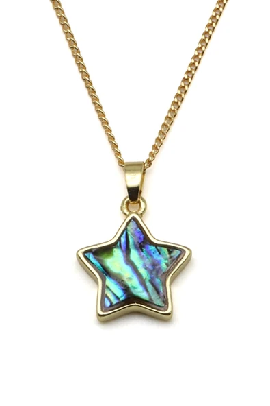 Abalon Sedef Doğal Taş Gold Renk Kolye - KLY-1637 ürün görseli