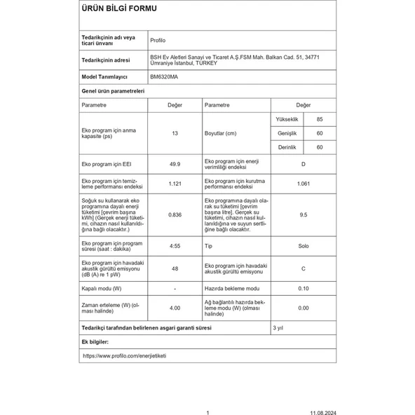 Profilo BM6320MA D Enerji Sınıfı 6 Programlı Bulaşık Makinesi - Resim 5