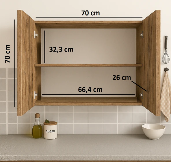 70LİK ATLAS ÇAM ÜST MODÜL, MUTFAK DOLABI, ÇOK AMAÇLI DOLAP, KİLER DOLABI - 4