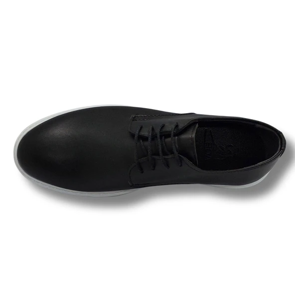 Erkek Deri Klasik Ayakkabı Kundura Ortapedik Taban Erkek Ayakkabı Siyah Beyaz Taban - Resim 3