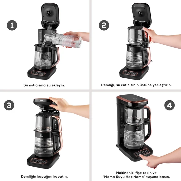 Karaca Çaysever Robotea Pro Quartz 4 in 1 Konuşan Çay Makinesi Black Chrome - Resim 8