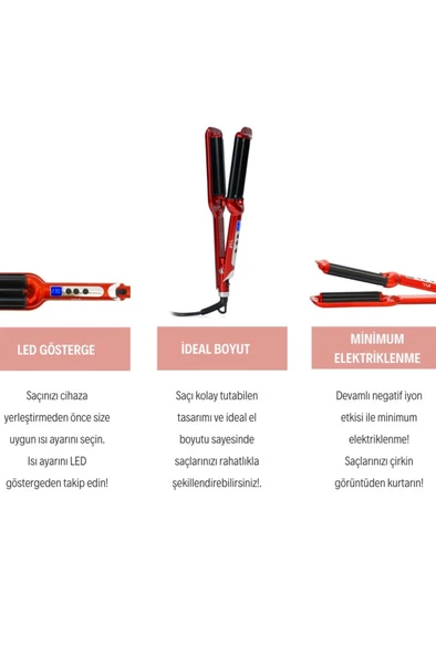 Yui Led Göstergeli Seramik Su Dalgası(WAG) Saç Maşası