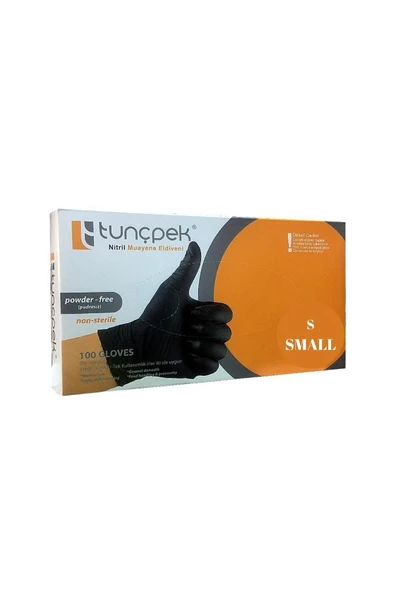 Tunçpek Nitril Siyah Eldiven 100 Adet Pudrasız S (Small)