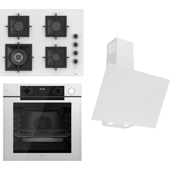 Ferre Steamart-Fryart-Sılentart Serisi Beyaz Set (SC406-WFA + QEP64CB +D078-SA) - Döküm Izgara / 65 cm Ocak ürün görseli 1