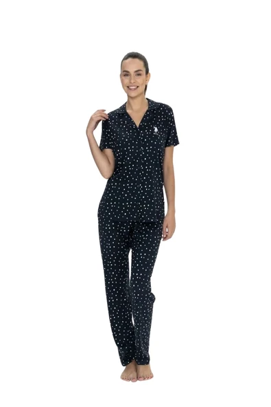 Us Polo Kadın Kısa Kol Boydan Düğmeli Pijama Takım 20051 - Resim 4