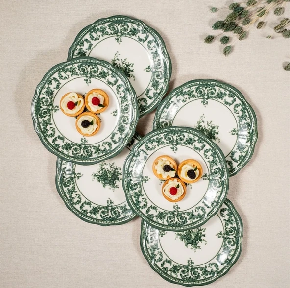 Fecra Majestic Green 6'lı Pasta Tabağı Seti