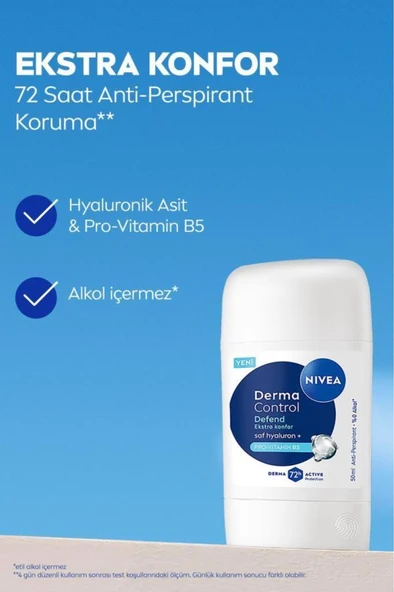 Nivea Kadın Stick Deodorant Derma Control Defend 50 ml,72 Saat Koruma,Alkolsüz,Hyaluron,Pro Vitamin - 2