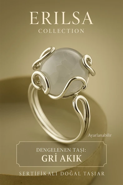 Sertifikalı Doğal Gri Akik Taşı Yüzük – Ayarlanabilir Şık Tasarım – Denge ve Enerji ürün görseli
