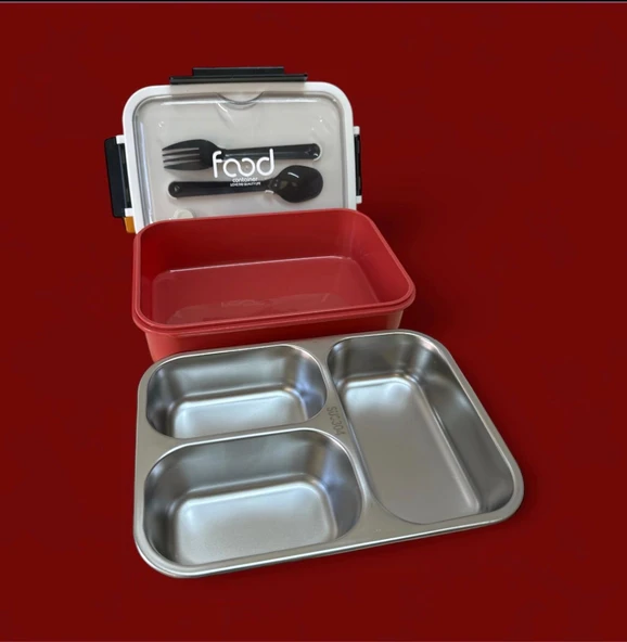 Fixpoint Paslanmaz Çelik Yemek Saklama ve Taşıma Kabı Kırmızı 620 ml P-1414 - 2