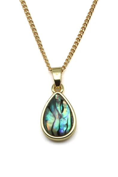 Abalon Sedef Doğal Taş Gold Renk Kolye - KLY-1640 ürün görseli