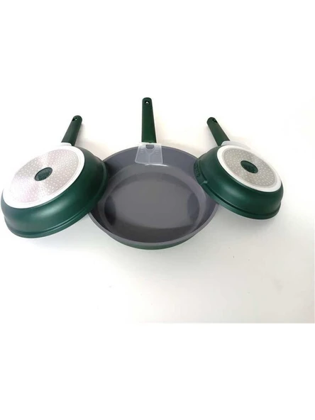 Oms 3 Parça Indüksiyonlu Ocak Uyumlu, Döküm, Seramik, ( 20 - 24 - 28 cm ) Tava Seti Krem Rengi - 7