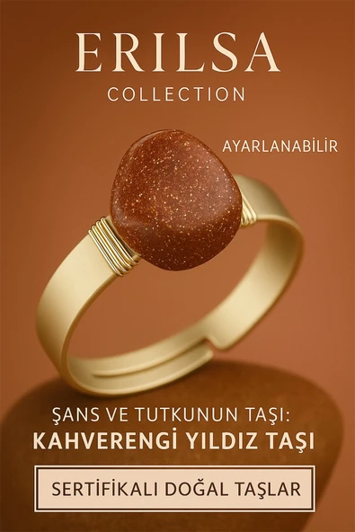 Sertifikalı Kahverengi Yıldız Taşı Yüzük – Ayarlanabilir Doğal Taş Kalın Tımbıl Kasa