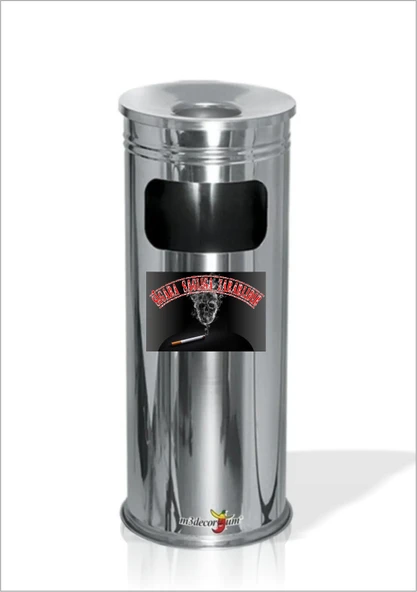 Uzun Silindir Yuvarlak Boru Tipi Kapı Yanı Bina Önü Ayaklı Krom Sigara Sağlığa Zararlıdır Küllük Çöp