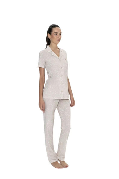 Us Polo Kadın Kısa Kol Boydan Düğmeli Pijama Takım 20051 ürün görseli 1