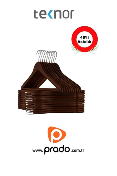Teknor-Prado 48 Adet Ahşap Görünümlü Plastik A Kalite Stil Elbise Askısı Kahverengi