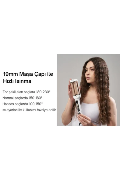 Yui Led Göstergeli Seramik Su Dalgası(WAG) Saç Maşası - 6