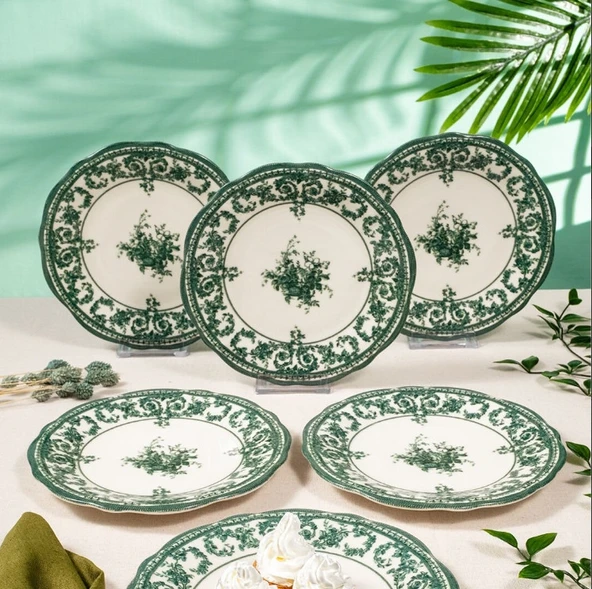 Fecra Majestic Green 6'lı Pasta Tabağı Seti - 4