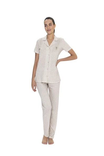 Us Polo Kadın Kısa Kol Boydan Düğmeli Pijama Takım 20051 - Resim 2