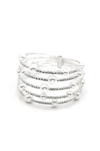 LitaeTrend Beş Sıra İncili Su Yolu Bileklik - Gümüş - Resim 2