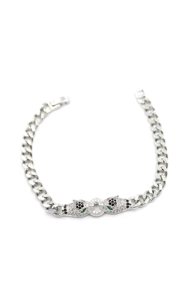 LitaeTrend Zirkon Taşlı Leopar Bileklik - Gümüş - Resim 2