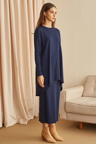 Nuss Triko Çelik Örme Lacivert Etek 013 - Resim 2