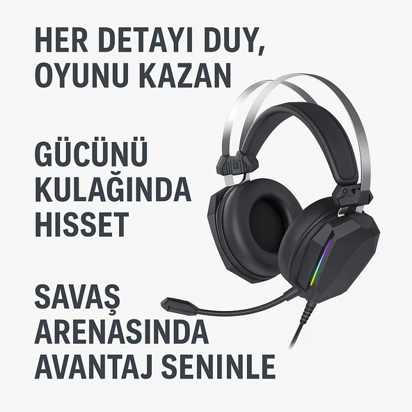 GE07 RGB Işıklı Mikrofonlu Oyuncu Kulaklığı  3D Surround Ses, PC Uyumlu Kablolu - 4