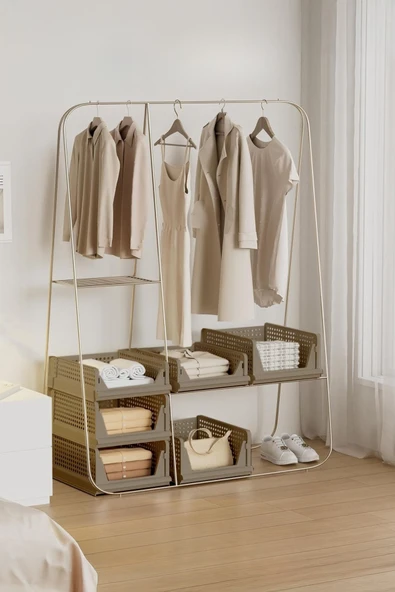 Mithra Life 6 lı Kayar Raf Organizer – Bej Rengi Dolap İçi Kıyafet, Aksesuar Düzenleyici MIT1260 - 7