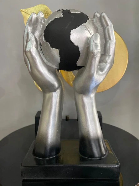 Dekoratif Dünya Tutan El Biblo İki El Arasında Dünya Heykel ürün görseli 1