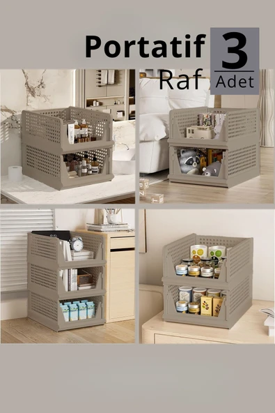 Mithra Life 3 lü Kayar Raf Organizer – Bej Rengi Dolap İçi Kıyafet, Aksesuar Düzenleyici MIT1259 - Resim 2