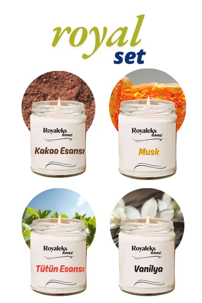 LitaeTrend 4 Adet Doğal Özel Seri Kokulu Dekoratif Kavanoz Mum 4X210 cc - Royal Set - RYL ürün görseli 1