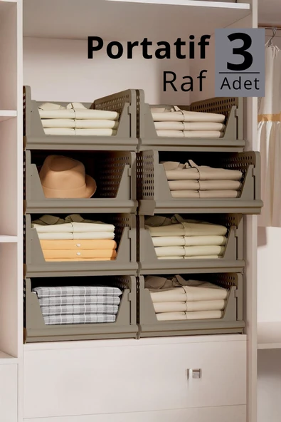 Mithra Life 3 lü Kayar Raf Organizer – Bej Rengi Dolap İçi Kıyafet, Aksesuar Düzenleyici MIT1259 - Resim 6